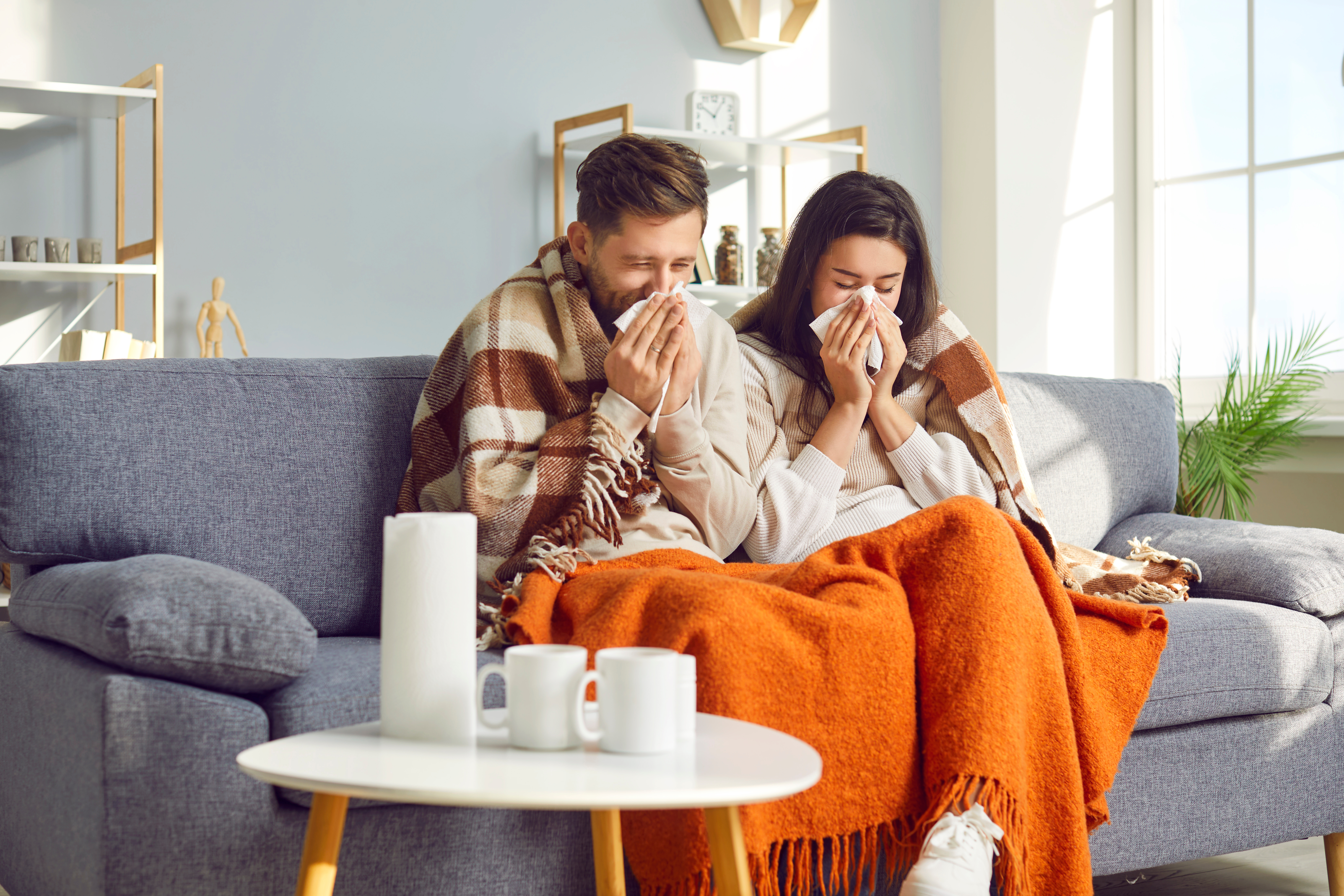 Pärchen mit Schnupfen auf der Couch